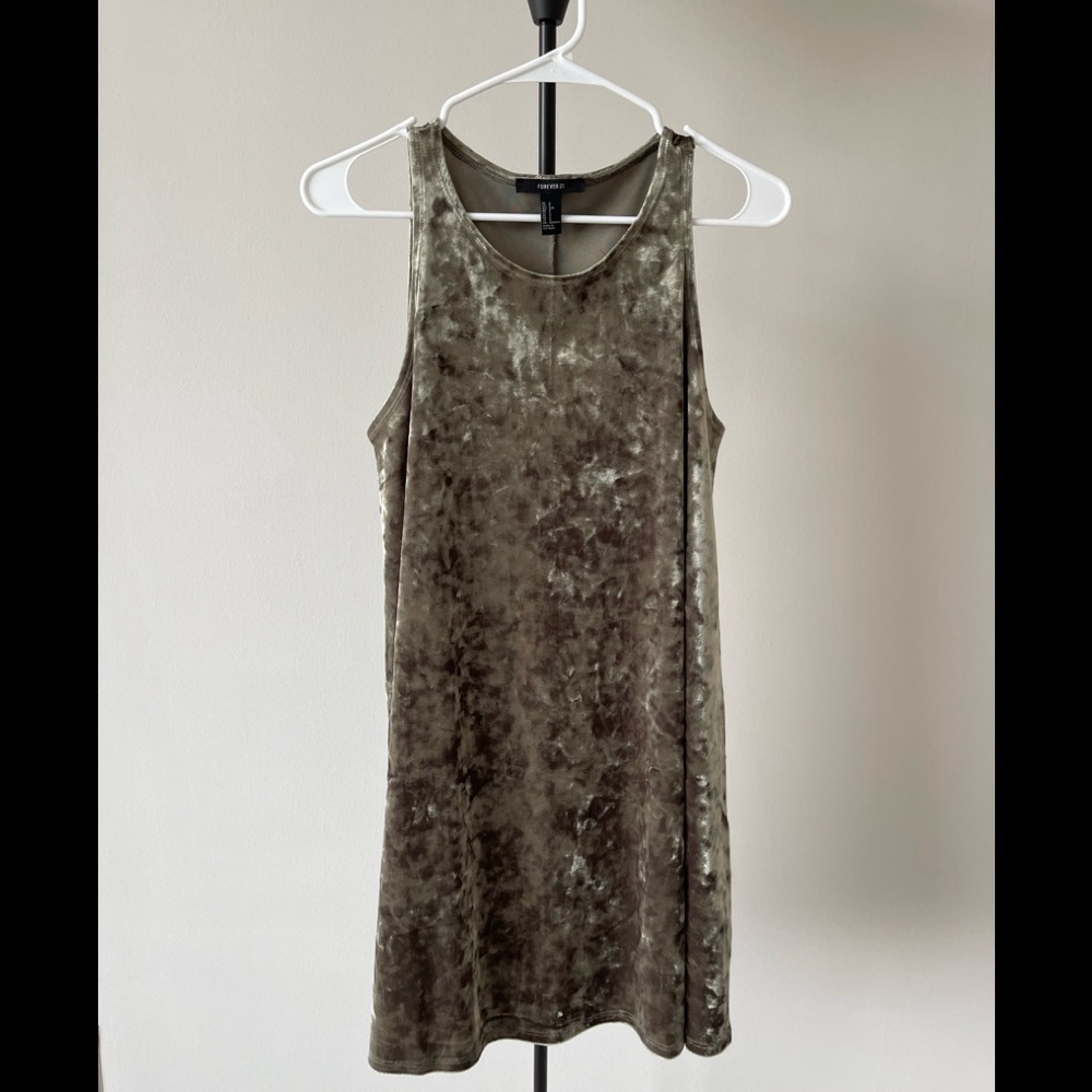 F21 - Small - Velvet Shimmery Olive Green Short Dress - Lightly Used - No tags